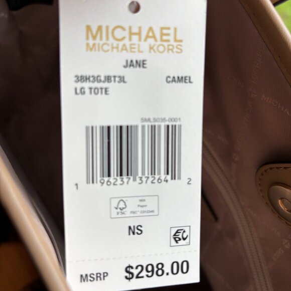Michael Kors Jane Large Camel-Colored Saffiano Leather Tote/Shoulder Bag  (NWT) - Picture 12 of 16